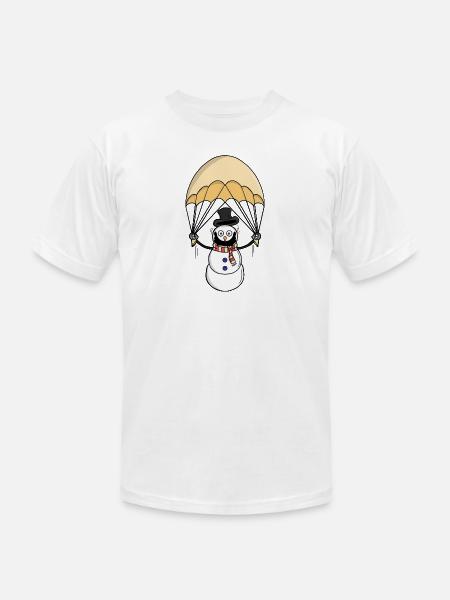 Parachuting Snowman - Unisex Jersey T-Shirt by Bella + Canvas - white