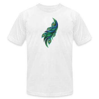 Peacock Feather - Unisex Jersey T-Shirt by Bella + Canvas - white - Front - Jose (178cm)