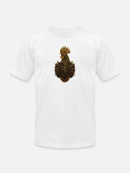Golden ornate rooster art - Unisex Jersey T-Shirt by Bella + Canvas - white