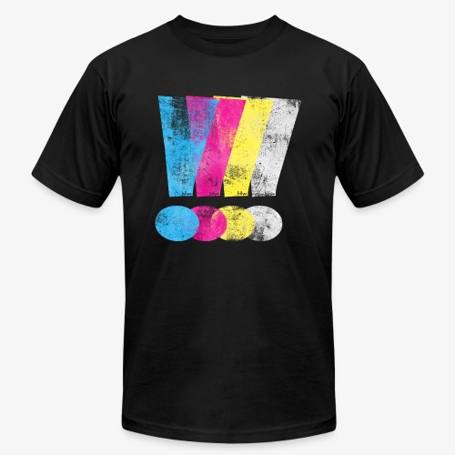 Large Distressed CMYK Exclamation Points - Unisex Jersey T-Shirt by Bella + Canvas