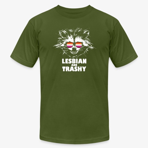 Lesbian and Trashy Raccoon Sunglasses Lesbian - Unisex Jersey T-Shirt by Bella + Canvas