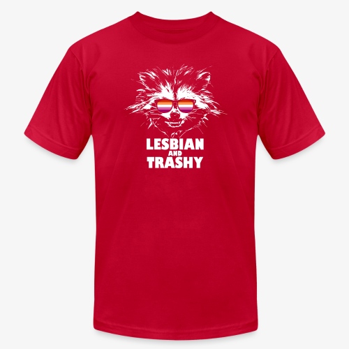 Lesbian and Trashy Raccoon Sunglasses Lesbian - Unisex Jersey T-Shirt by Bella + Canvas
