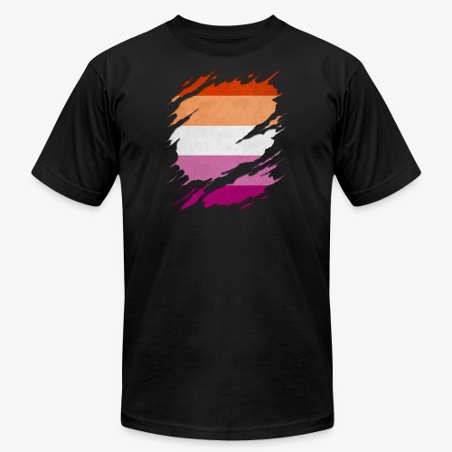 Lesbian Pride Flag Ripped Reveal - Unisex Jersey T-Shirt by Bella + Canvas