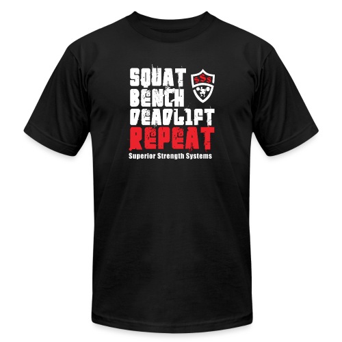 Squat Bench Deadlift Repeat with logo - Unisex Jersey T-Shirt by Bella + Canvas