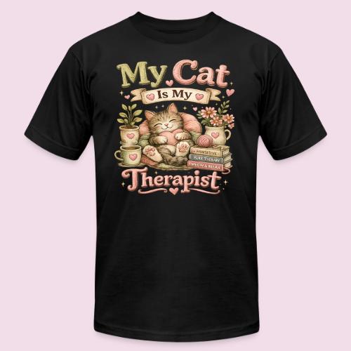 Flux Faux Embroidery My Cat Is My Therapist Design - Unisex Jersey T-Shirt by Bella + Canvas