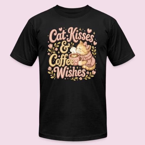 Cat Kisses & Coffee Wishes Faux Stitched - Unisex Jersey T-Shirt by Bella + Canvas