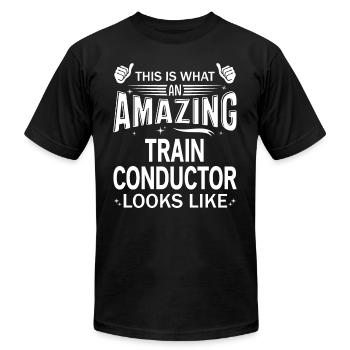 Amazing Train Conductor - Unisex Jersey T-Shirt by Bella + Canvas - black - Front - Jose (178cm)