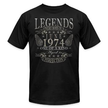 50th birthday 50 years June 1974 - Unisex Jersey T-Shirt by Bella + Canvas - black - Front - Jose (178cm)