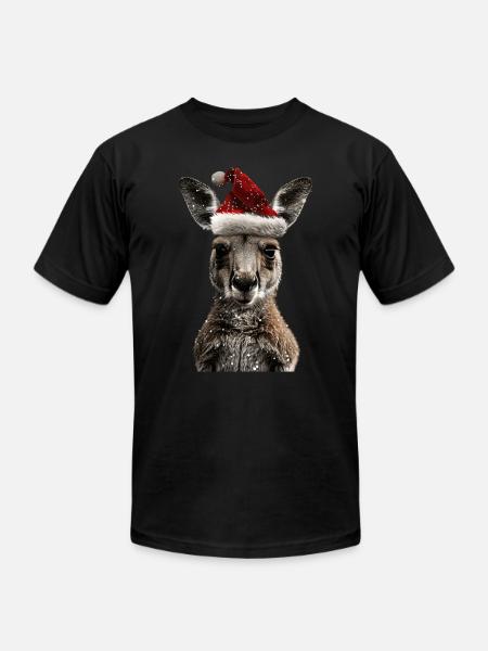 Kangaroo Christmas Hat - Unisex Jersey T-Shirt by Bella + Canvas - black