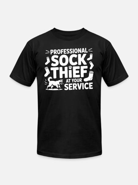 Funny Dog Professional Sock Thief  - Unisex Jersey T-Shirt by Bella + Canvas - black