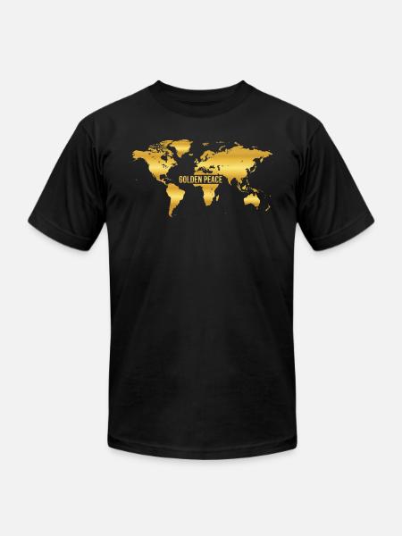 Golden Peace World Map - Unisex Jersey T-Shirt by Bella + Canvas - black