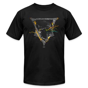 Skull Triangle Fire Shirt | Psychedelic Rock dark - Unisex Jersey T-Shirt by Bella + Canvas - black - Front - Jose (178cm)