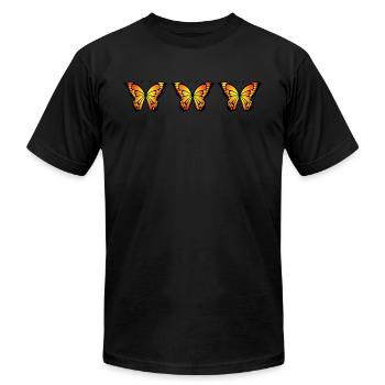 Débardeur trois papillons orange et jaune - T-shirt unisexe Bella + Canvas - noir - Devant - Jose (178cm)