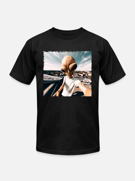 Alien Rooftop Selfie - Unisex Jersey T-Shirt by Bella + Canvas - black