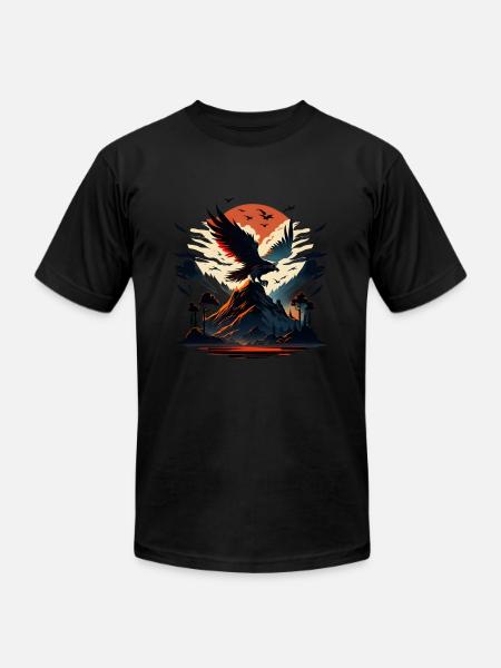 Golden eagle on snow mountain - Unisex Jersey T-Shirt by Bella + Canvas - black