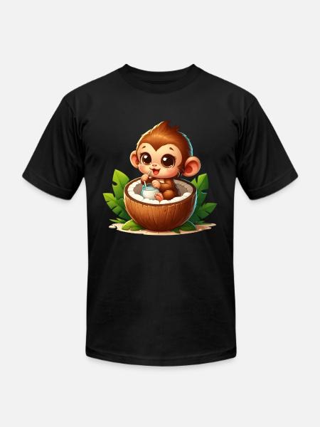 Monkey Relaxing Inside Coconut - Unisex Jersey T-Shirt by Bella + Canvas - black