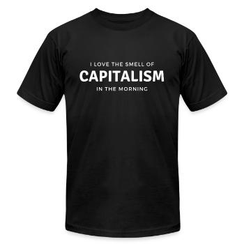Capitalist Capitalism Quote Saying Slogan - Unisex Jersey T-Shirt by Bella + Canvas - black - Front - Jose (178cm)