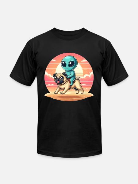 Alien Rides Pug - Unisex Jersey T-Shirt by Bella + Canvas - black