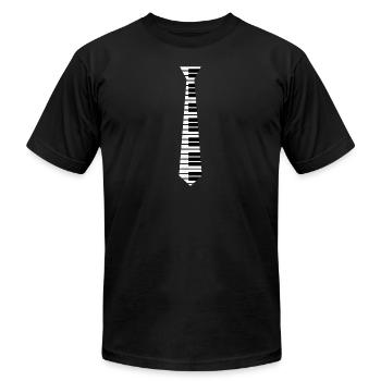 Piano Neck Tie Humorous Keyboard - Unisex Jersey T-Shirt by Bella + Canvas - black - Front - Jose (178cm)