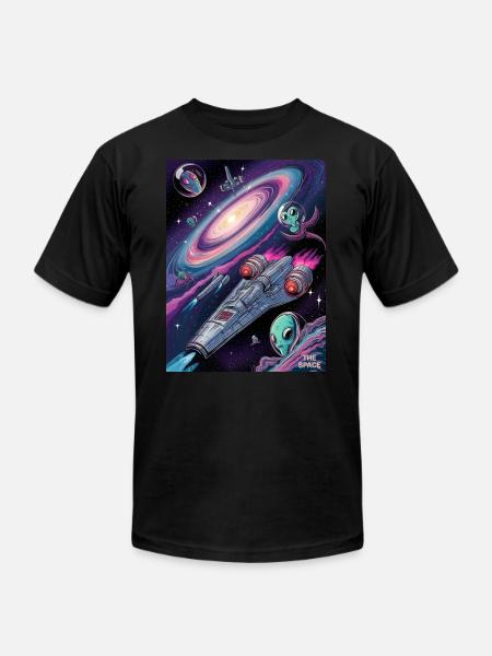 Alien Spaceship Galaxy | Sci-Fi Art - Unisex Jersey T-Shirt by Bella + Canvas - black