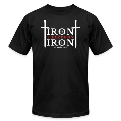 Iron Sharpens Iron - Proverbs 27:17 (White & Red) - Unisex Jersey T-Shirt by Bella + Canvas