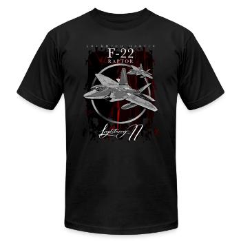 Lockheed Martin F-22 Raptor Fighterjet - Unisex Jersey T-Shirt by Bella + Canvas - black - Front - Jose (178cm)