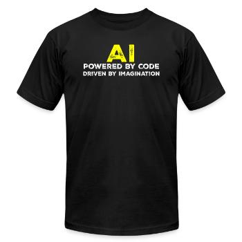 AI: Powered by Code, Driven by Imagination design - Unisex Jersey T-Shirt by Bella + Canvas - black - Front - Jose (178cm)