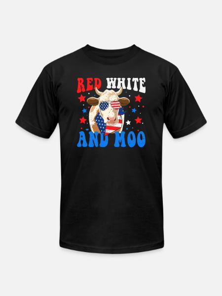 Red White and Moo - Unisex Jersey T-Shirt by Bella + Canvas - black