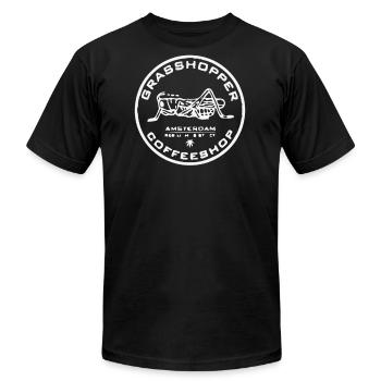 Grasshopper Cafe Amsterdam Marijuana - Unisex Jersey T-Shirt by Bella + Canvas - black - Front - Jose (178cm)