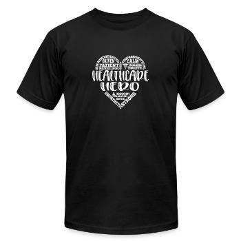 Healthcare worker, health care hero - Unisex Jersey T-Shirt by Bella + Canvas - black - Front - Jose (178cm)