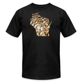 Just Wisconsin in Feathers - Unisex Jersey T-Shirt by Bella + Canvas - black - Front - Jose (178cm)