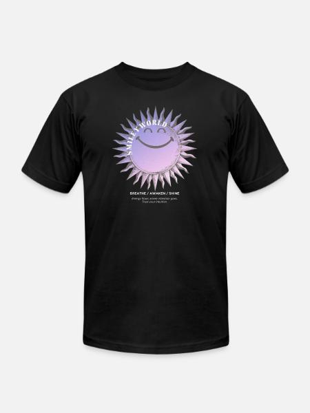 SmileyWorld Smiling Sun In Purple - Unisex Jersey T-Shirt by Bella + Canvas - black