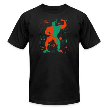 Gym muscleman posing design t-shirt - Unisex Jersey T-Shirt by Bella + Canvas - black - Front - Jose (178cm)