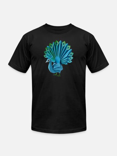 Origami Peacock - Unisex Jersey T-Shirt by Bella + Canvas - black