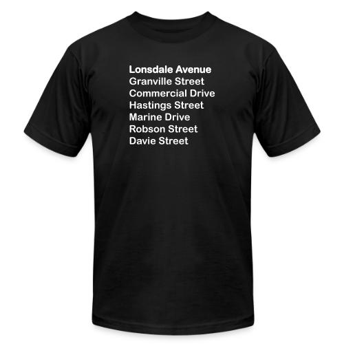 Street Names White Text - Unisex Jersey T-Shirt by Bella + Canvas
