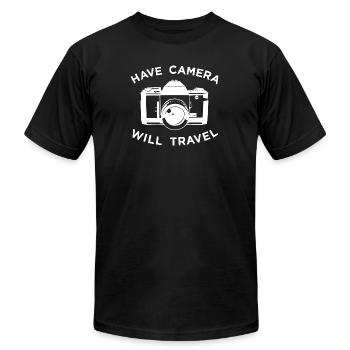 Photographe de voyage Drôle de photographie Débardeur - T-shirt unisexe Bella + Canvas - noir - Devant - Jose (178cm)