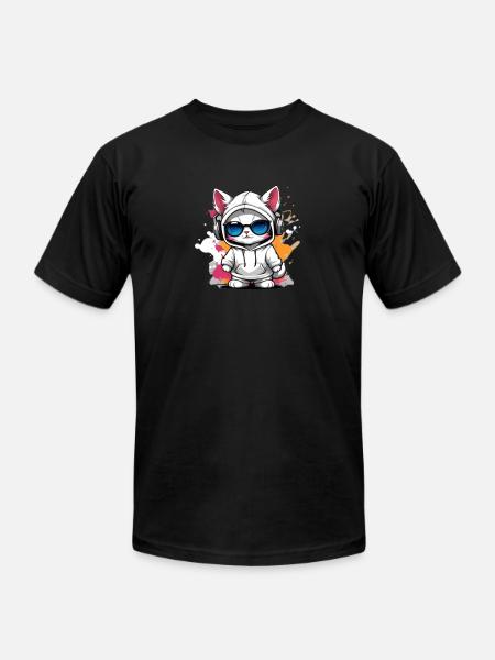 cute cat enjoying music - Unisex Jersey T-Shirt by Bella + Canvas - black
