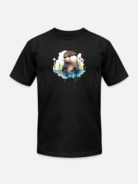 Otter in Water - Unisex Jersey T-Shirt by Bella + Canvas - black