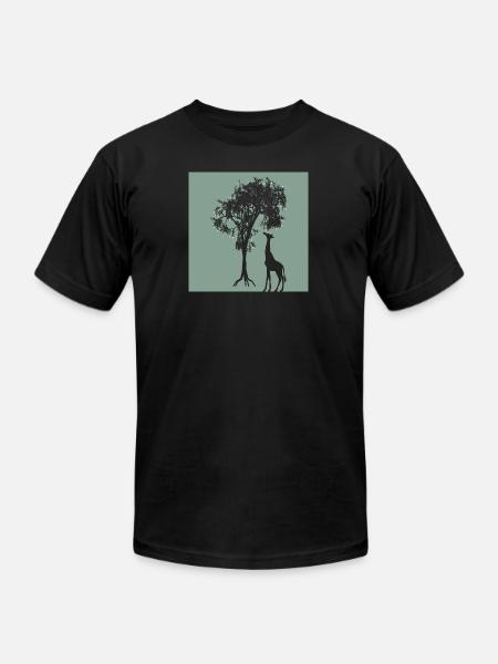 Giraffe Tree Silhouette Nature - Unisex Jersey T-Shirt by Bella + Canvas - black