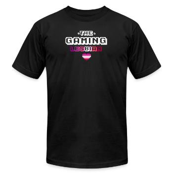 The Gaming Lesbian Flag Pixel Heart - Unisex Jersey T-Shirt by Bella + Canvas - black - Front - Jose (178cm)