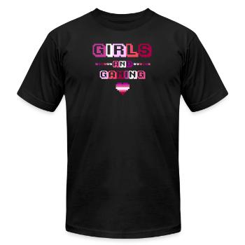 Lesbian Gamer Pixel Heart 8 bit  - Unisex Jersey T-Shirt by Bella + Canvas - black - Front - Jose (178cm)