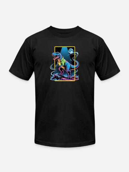 Futuristic T-Rex – Neon Power Beast - Unisex Jersey T-Shirt by Bella + Canvas - black