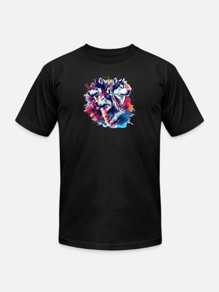 Husky Trio Neon Splash - Unisex Jersey T-Shirt by Bella + Canvas - black