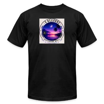 Sunset Palm Indie Label Badge - Unisex Jersey T-Shirt by Bella + Canvas - black - Front - Jose (178cm)