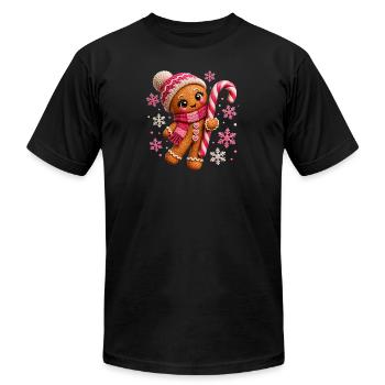 Cute Gingerbread Pink Candy Cane Christmas Girls - Unisex Jersey T-Shirt by Bella + Canvas - black - Front - Jose (178cm)