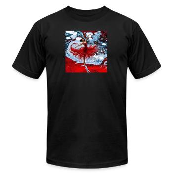 Crimson Dancer Over Marble Swirl - Unisex Jersey T-Shirt by Bella + Canvas - black - Front - Jose (178cm)
