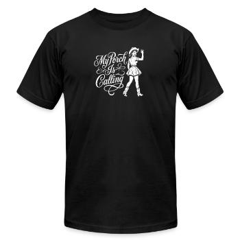 My Porch Is Calling - Country Humor - Unisex Jersey T-Shirt by Bella + Canvas - black - Front - Jose (178cm)