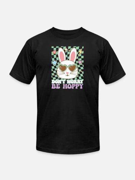 Retro Easter Bunny Dont Worry Be Hoppy Groovy - Unisex Jersey T-Shirt by Bella + Canvas - black