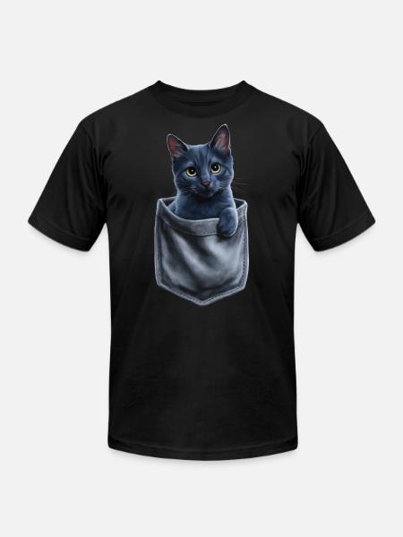Russian Blue Cat In Pocket - Unisex Jersey T-Shirt by Bella + Canvas - black