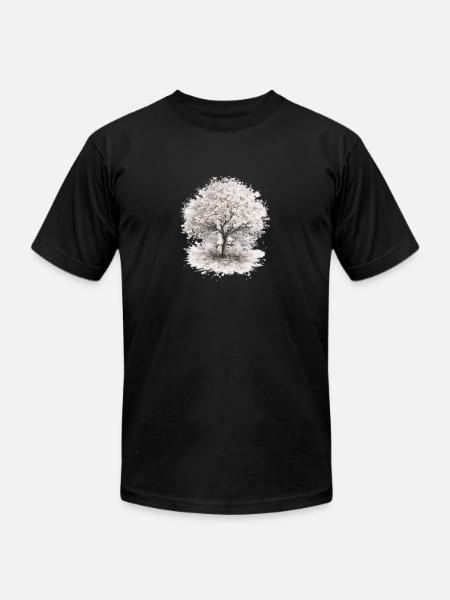 Cherry Blossom Tree – Monochrome Botanical - Unisex Jersey T-Shirt by Bella + Canvas - black